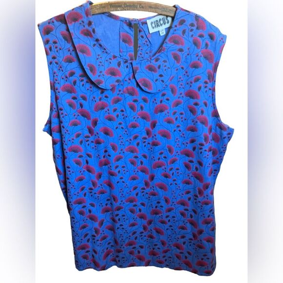 Circus Tops - Circus Top Size 16 Modcloth Retro Floral Blue Quirky Funky Art Teacher